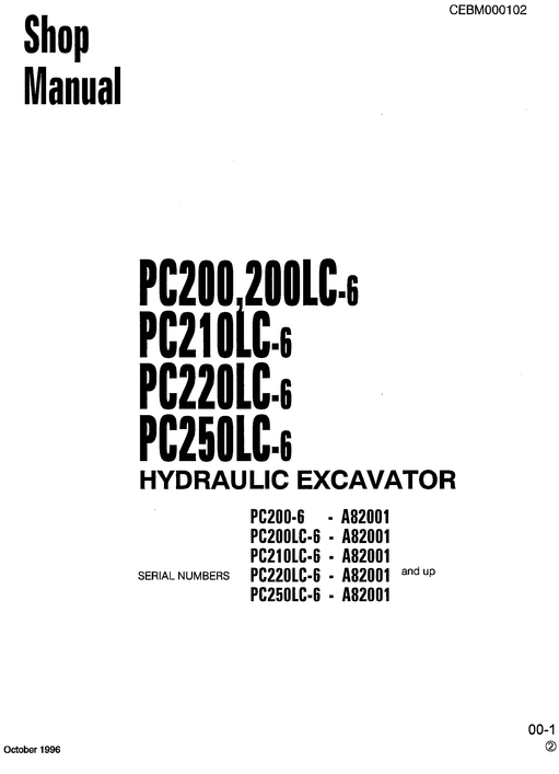 Product picture Komatsu PC200-6 PC210LC-6 PC220LC-6 PC250LC-6 shop Manual 