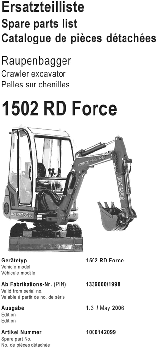 Product picture Neuson 1502 RD Force Spare Parts Catalog Manual