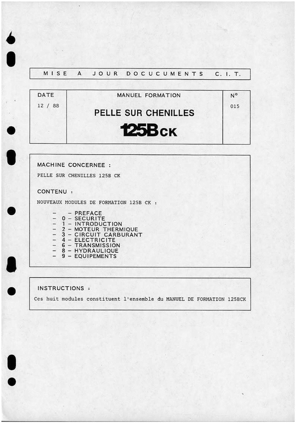 Product picture poclain pelles hydrauliques 125B instruktionsbok manual 