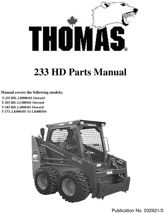 Product picture Thomas 233 HD Skid Steer Loader Parts Manual