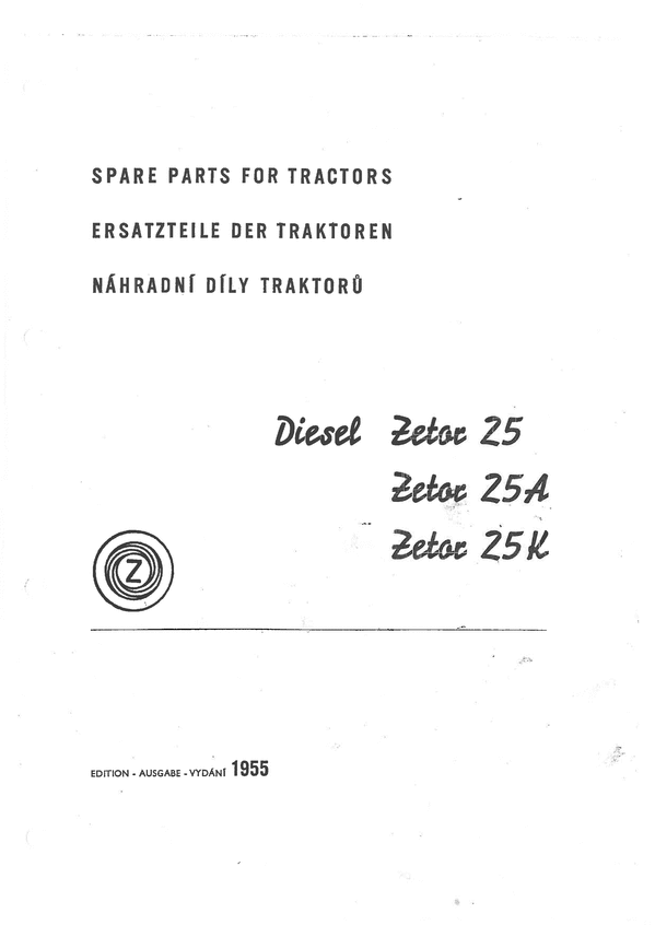 Product picture zetor 25 25a 25k spare parts manual 